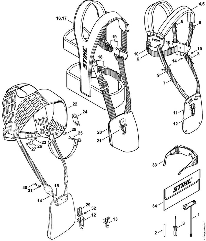 STIHL 4116-890-1400 Satz Werkzeuge positie -1 technische tekening