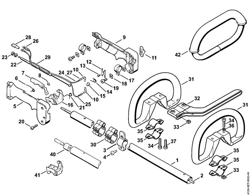 STIHL 4117-710-7104 Schaft positie 1 technische tekening