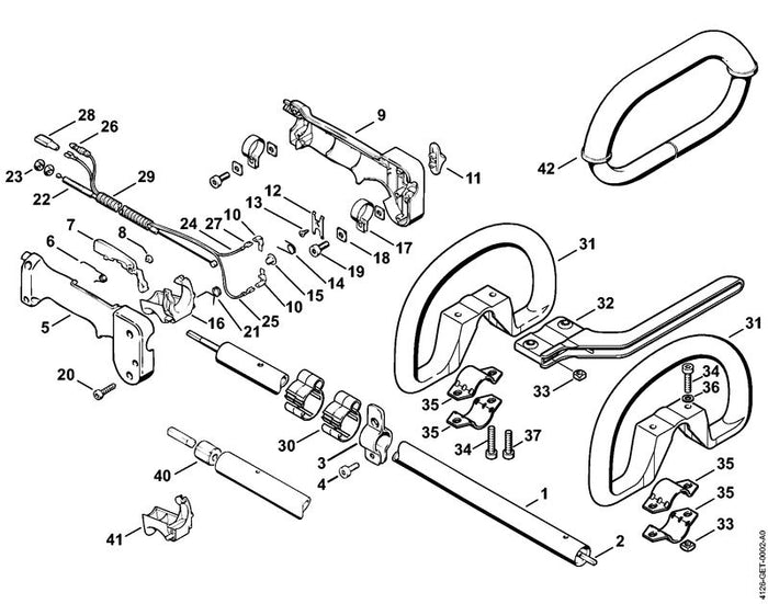 STIHL 4117-710-7104 Schaft positie 1 technische tekening