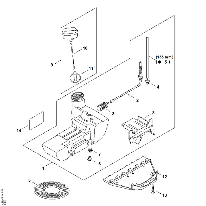 STIHL 4128-352-6500 Schutzplatte positie 12 technische tekening