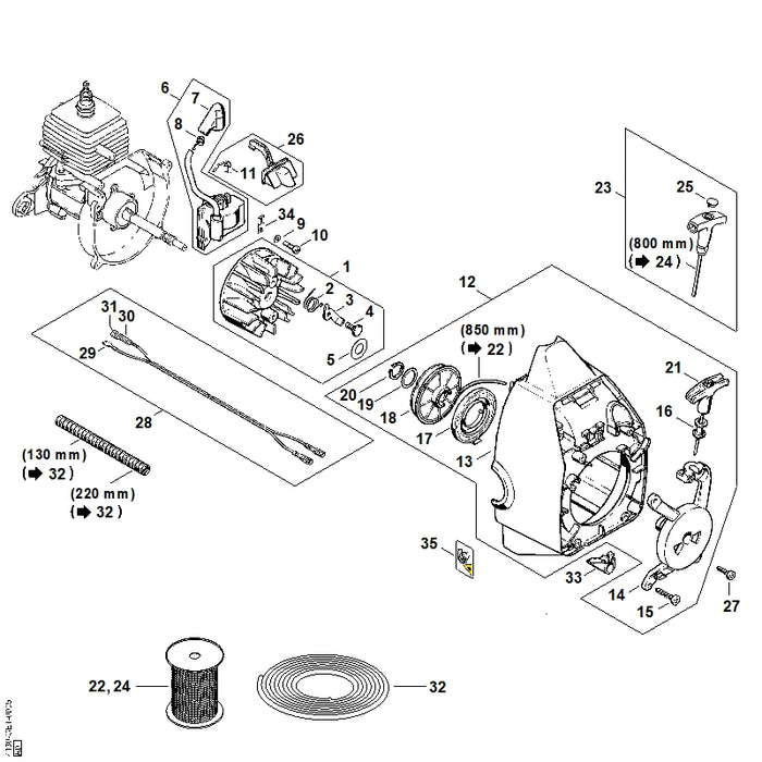 STIHL 4130-195-0700 Startergehäuse positie 14 technische tekening