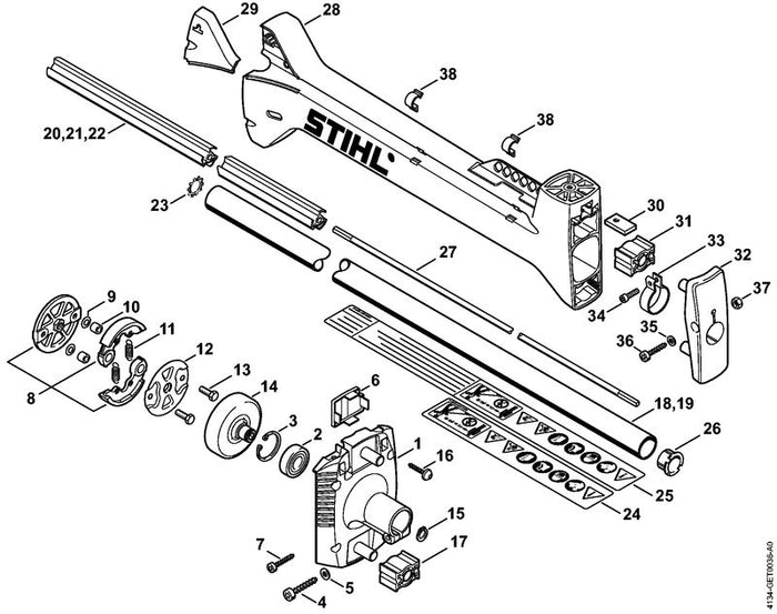 STIHL 4134-161-1200 Abdeckung positie 6 technische tekening