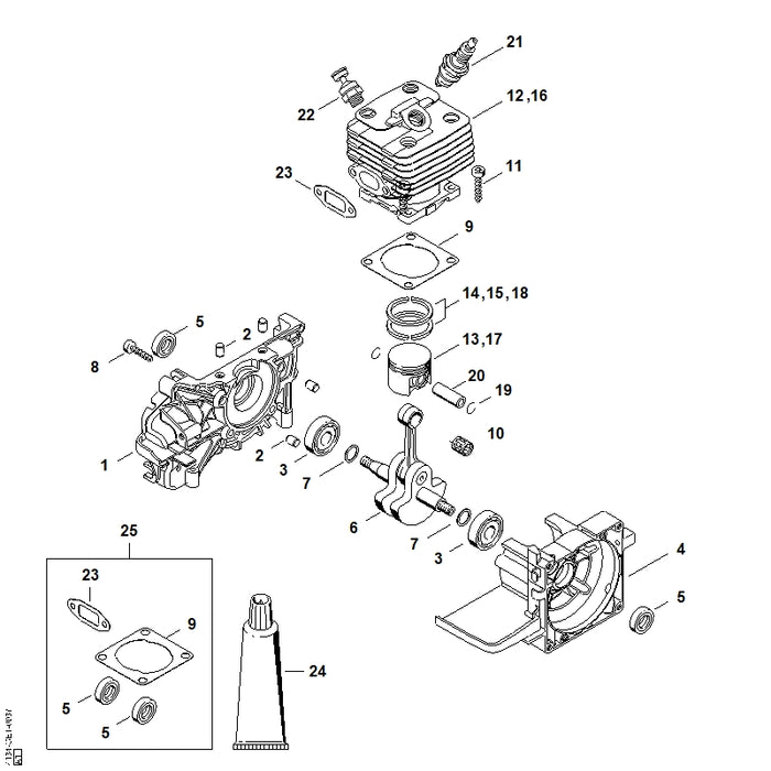 STIHL 4134-020-1216 Zylinder mit Kolben Ø 40 mm positie 12 technische tekening