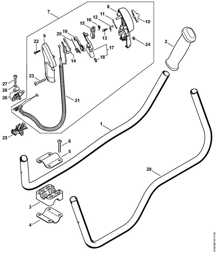 STIHL 4134-790-1704 Griffrohr positie 1 technische tekening