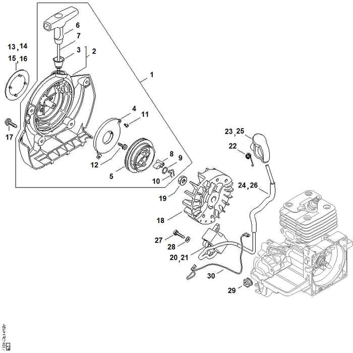 STIHL 4134-967-1511 Typenschild FS 120 positie 13 technische tekening