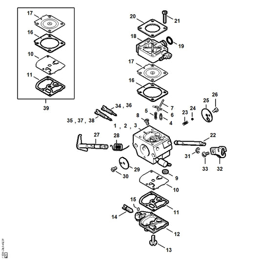 STIHL 4134-121-3302 Drosselklappe positie 29 technische tekening