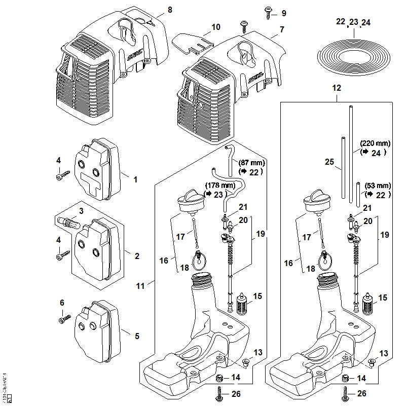 STIHL 4134-140-0613 Schalldämpfer positie 1 technische tekening