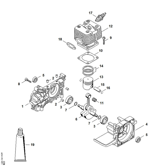 STIHL 4134-020-1212 Zylinder mit Kolben Ø 38 mm positie 12 technische tekening
