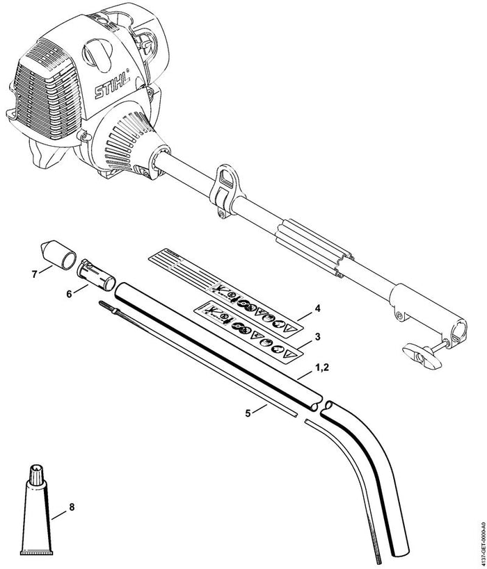 STIHL 4137-710-7142 Schaft Ø 25,4 mm x 0,84 m positie 1 technische tekening