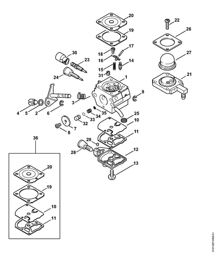 STIHL 4229-121-5802 Pumpenkolben positie 32 technische tekening