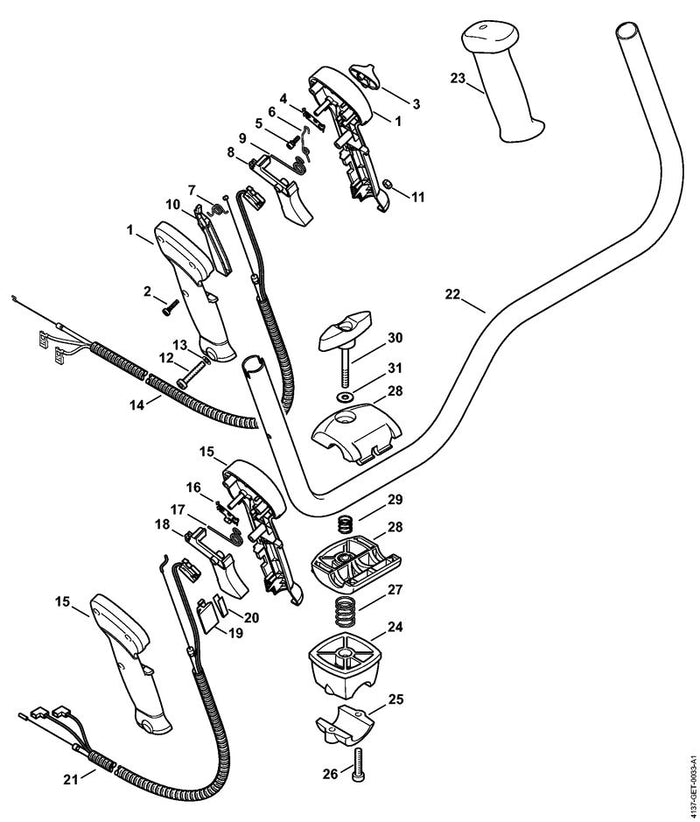 STIHL 4137-180-1109 Gaszug positie 21 technische tekening