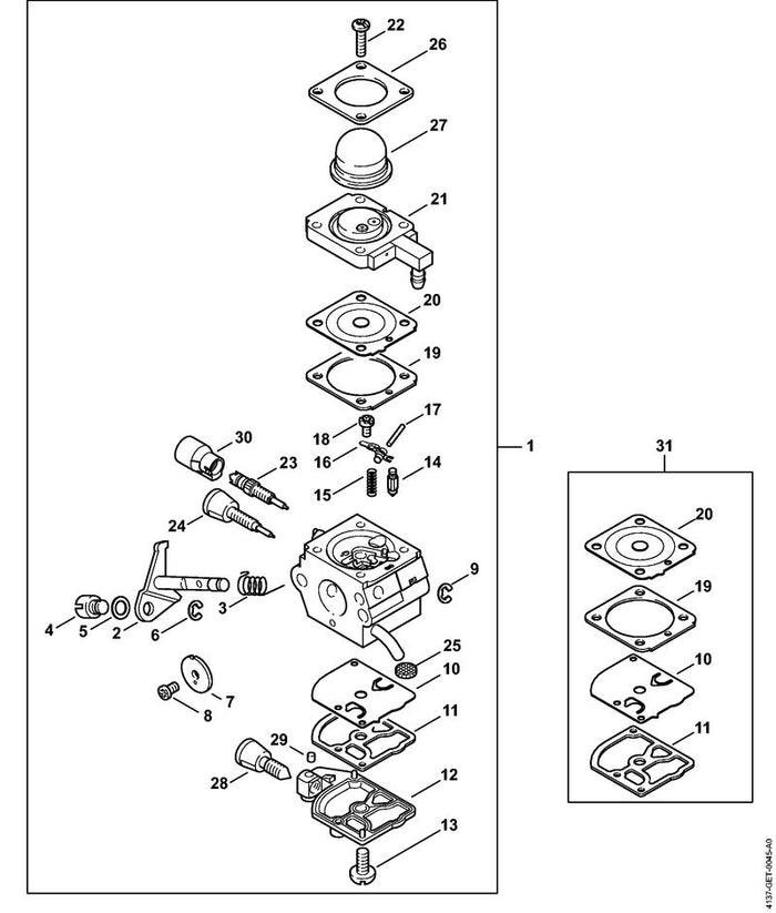 STIHL 4137-120-0629 Vergaser 4137/29 positie 1 technische tekening