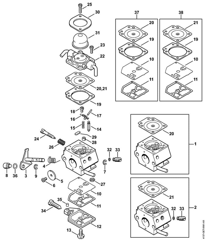 STIHL 4137-120-0602 Vergaser C1Q-S41D positie 2 technische tekening