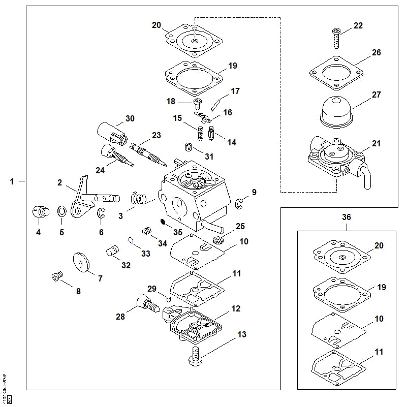 STIHL 4137-121-5603 Festdüse 0.34 positie 31 technische tekening