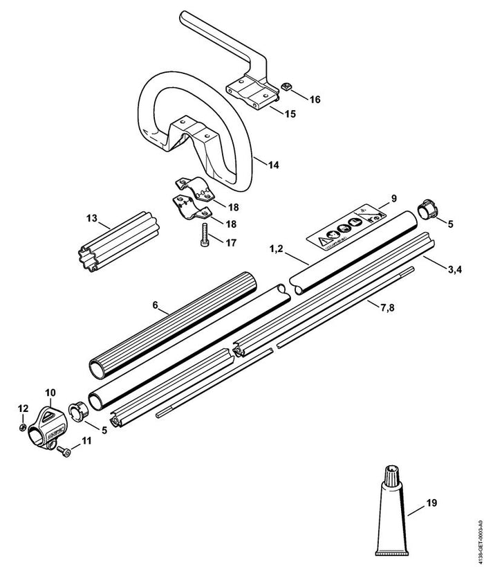 STIHL 4137-711-3202 Antriebswelle 1538 mm positie 7 technische tekening