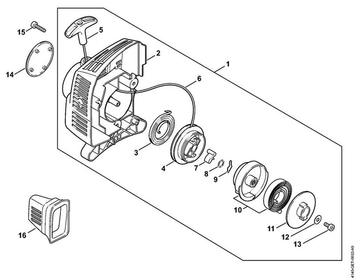 STIHL 4140-190-4010 Anwerfvorrichtung positie 1 technische tekening