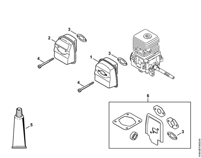 STIHL 4140-140-0617 Schalldämpfer positie 1 technische tekening