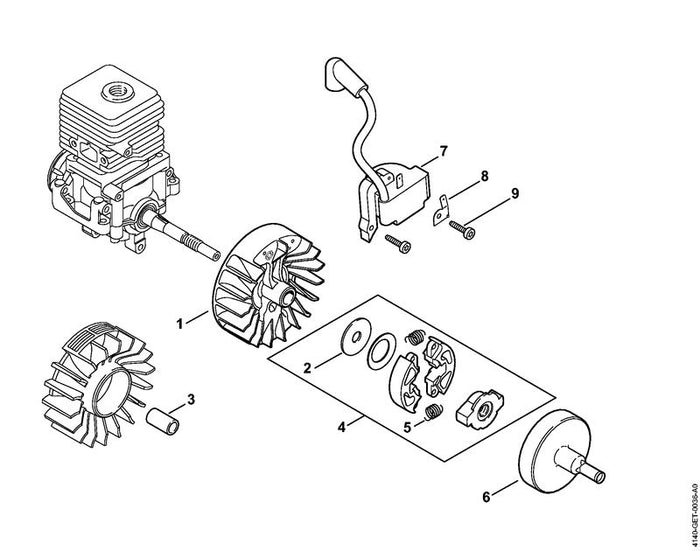 STIHL 4140-400-1202 Schwungrad positie 1 technische tekening