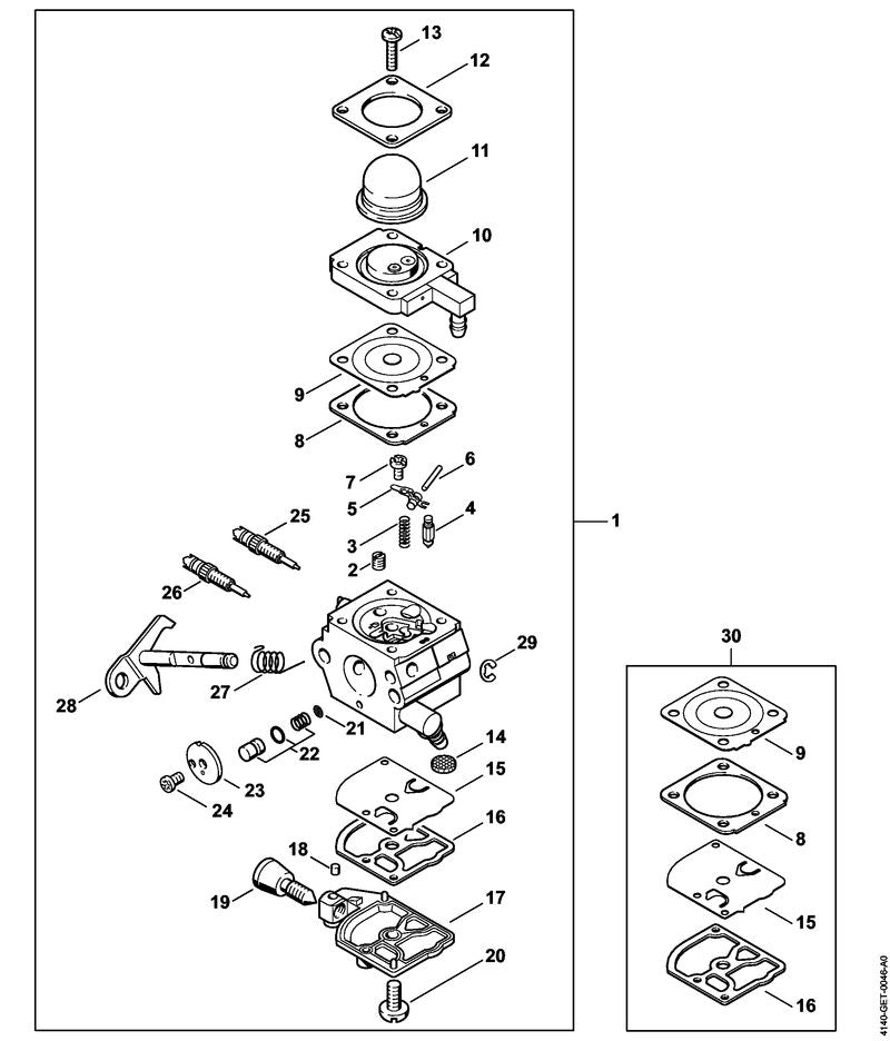 STIHL 4140-120-7104 Drosselwelle mit Hebel positie 28 technische tekening