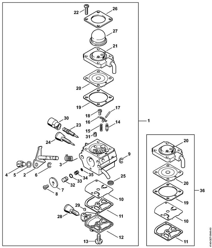 STIHL 4137-120-7100 Drosselwelle mit Hebel positie 2 technische tekening