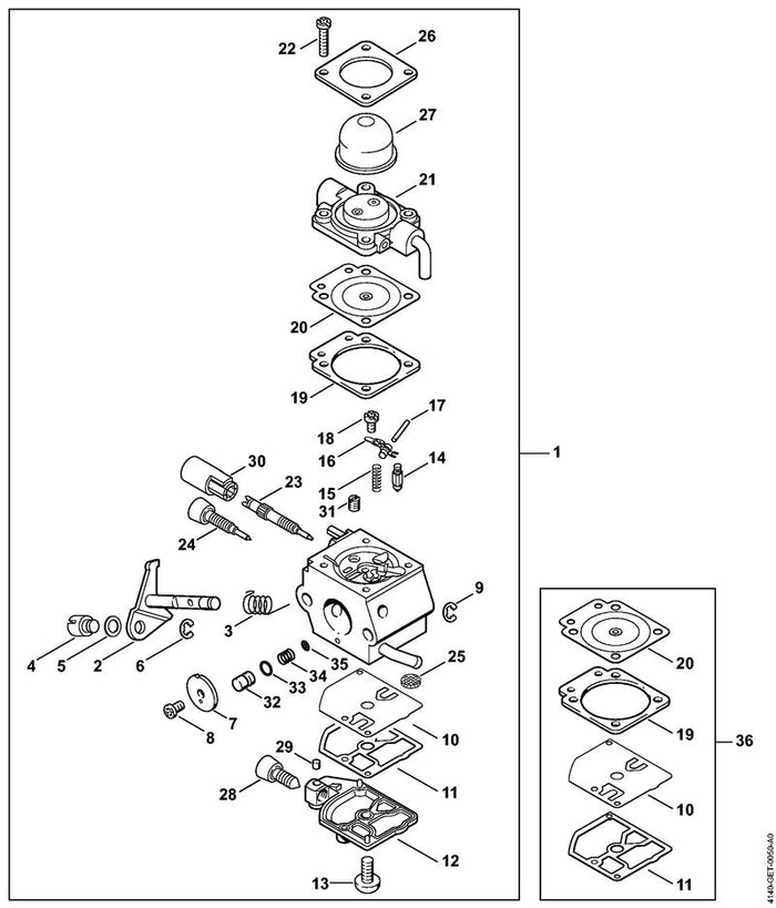 STIHL 4229-121-2700 Kappe positie 30 technische tekening