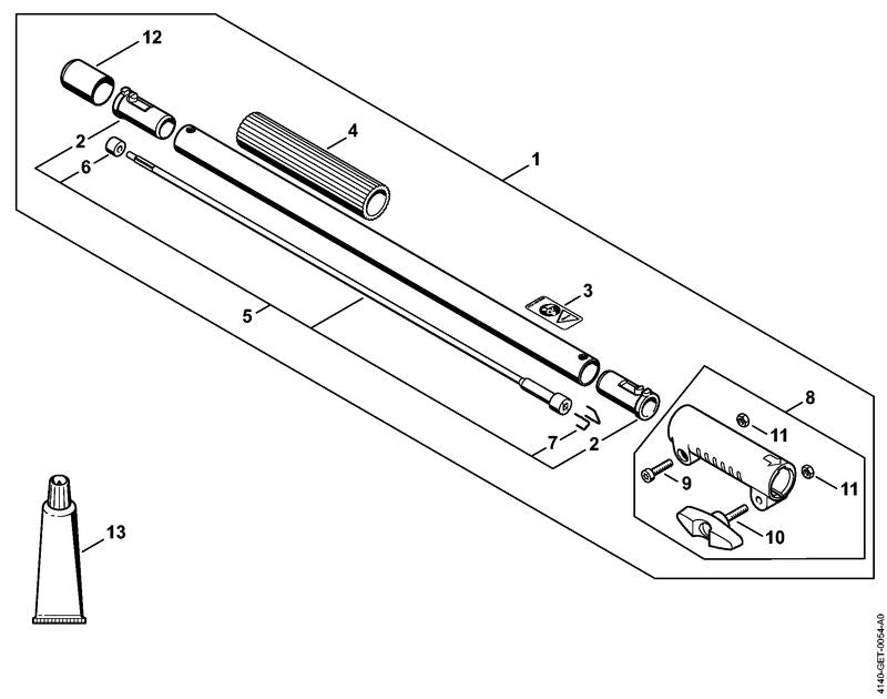 STIHL 4230-791-2000 Griffschlauch 185 mm positie 4 technische tekening