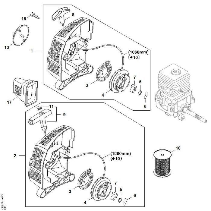STIHL 4140-190-4013 Anwerfvorrichtung positie 2 technische tekening