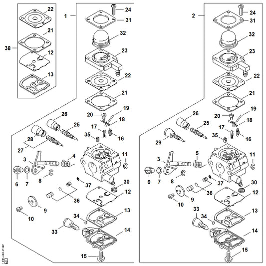 STIHL 4229-122-6701 Hauptstellschraube positie 25 technische tekening
