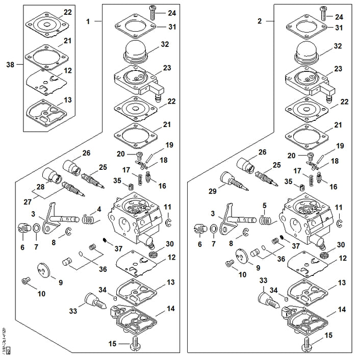 STIHL 4229-122-6701 Hauptstellschraube positie 25 technische tekening