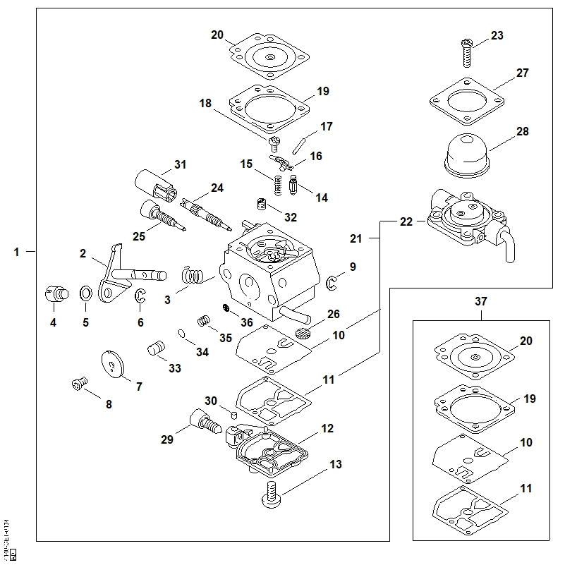 STIHL 4129-121-4700 Regelmembrane positie 20 technische tekening
