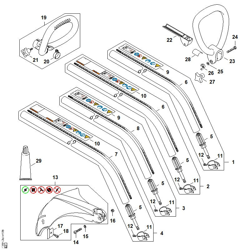 STIHL 4140-710-1705 Schaft Ø 25,4x1385 mm positie 3 technische tekening