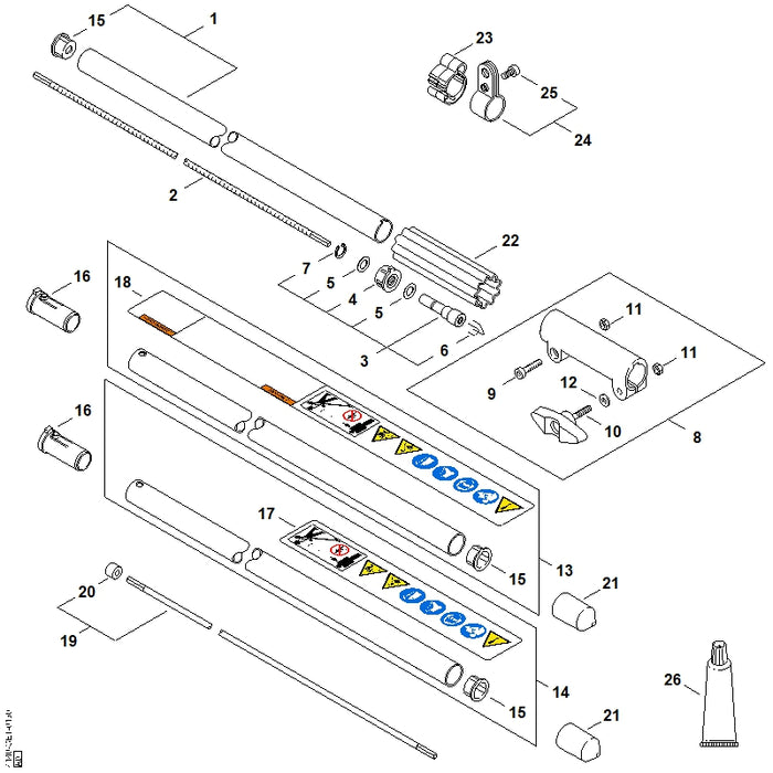 STIHL 4140-710-7126 Schaft Ø 25,4 mm positie 13 technische tekening