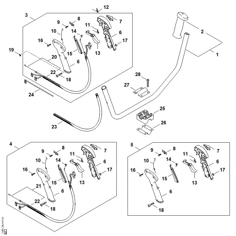 STIHL 4140-790-1307 Bedienungsgriff positie 3 technische tekening