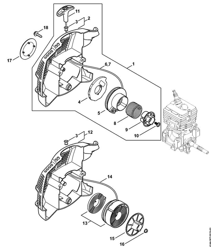 STIHL 4144-190-4013 Anwerfvorrichtung positie 1 technische tekening
