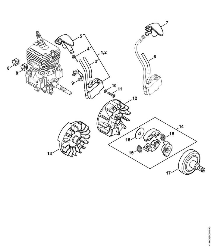 STIHL 4144-400-1309 Zündmodul positie 2 technische tekening