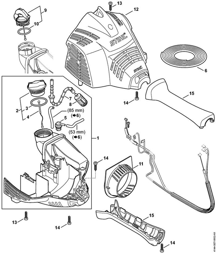 STIHL 4144-080-1603 Haube positie 12 technische tekening