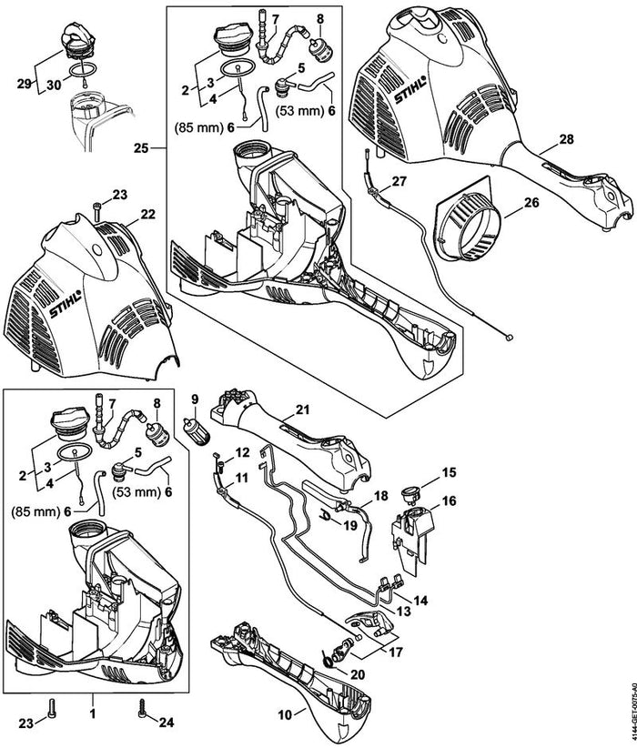 STIHL 4144-080-1600 Haube positie 28 technische tekening