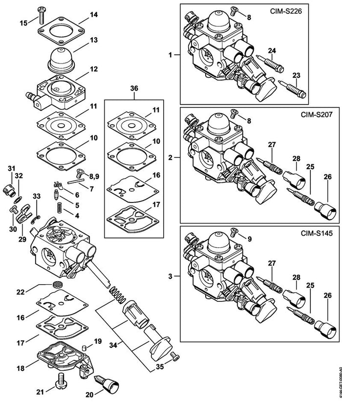 STIHL 4144-121-3500 Drosselhebel positie 29 technische tekening