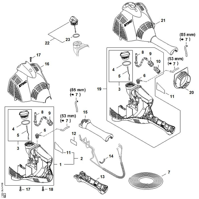 STIHL 4144-020-3019 Motorgehäuse positie 19 technische tekening