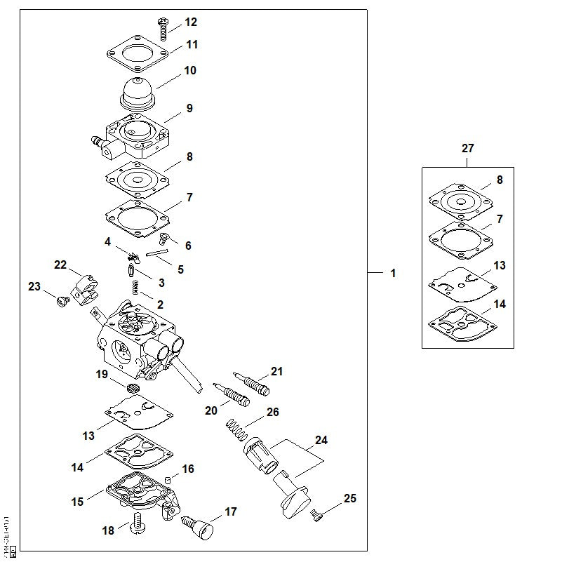 STIHL 4144-122-6700 Hauptstellschraube positie 21 technische tekening