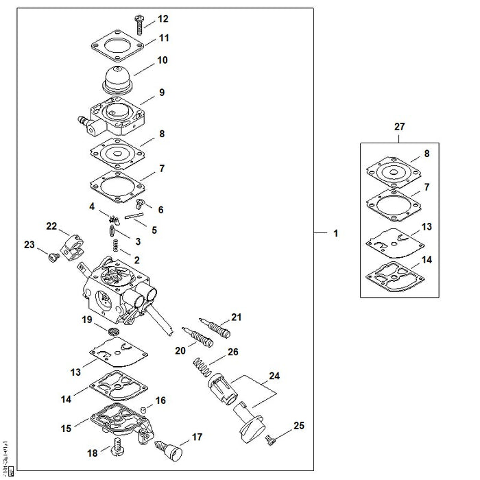 STIHL 4144-122-6700 Hauptstellschraube positie 21 technische tekening