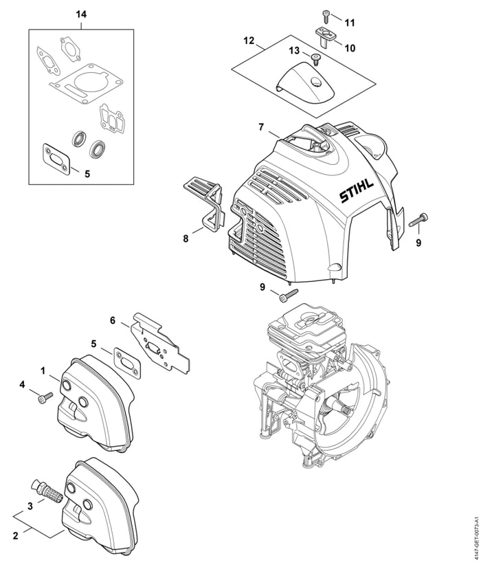 STIHL 4147-140-0606 Schalldämpfer positie 2 technische tekening