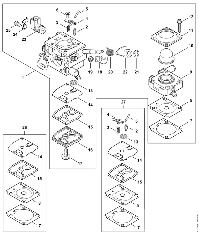 STIHL Z000001K128 Vergaser Reparatur Kit RB-272 positie 27 technische tekening
