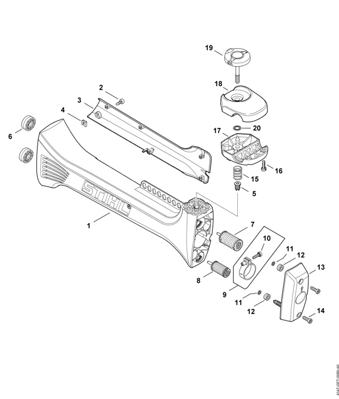 STIHL 4147-790-0909 AV-Gehäuse positie 1 technische tekening