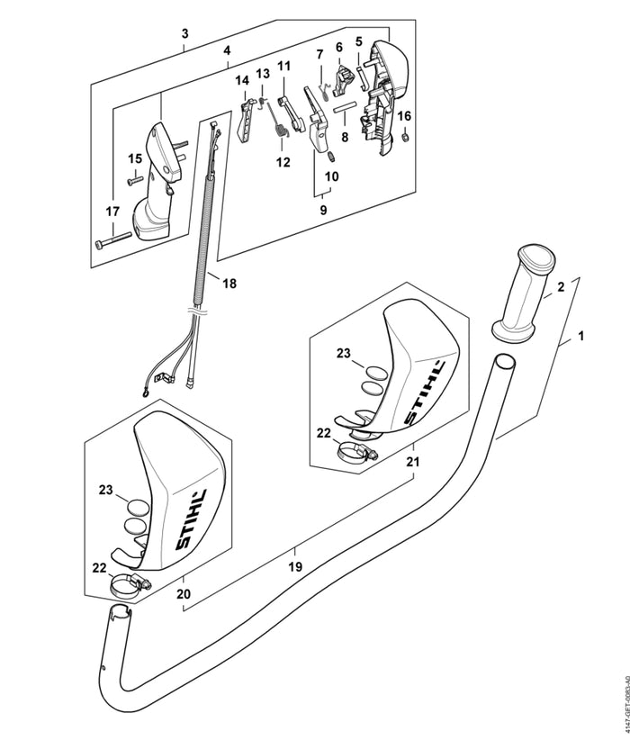 STIHL 4147-790-1711 Griffrohr positie 1 technische tekening