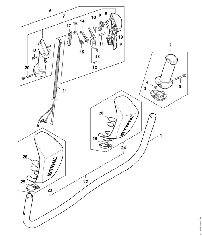 STIHL 4147-180-1112 Gaszug positie 21 technische tekening