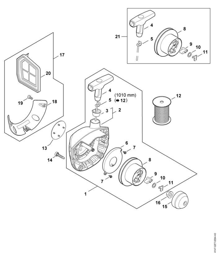 STIHL 4147-007-1800 Reparatursatz Anwerfvorrichtung positie 21 technische tekening