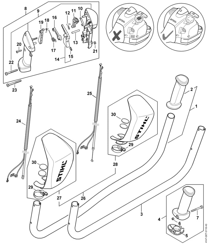 STIHL 4147-180-1100 Gaszug positie 25 technische tekening