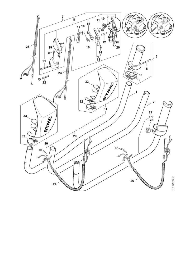 STIHL 4147-791-1703 Griffrohr positie 1 technische tekening