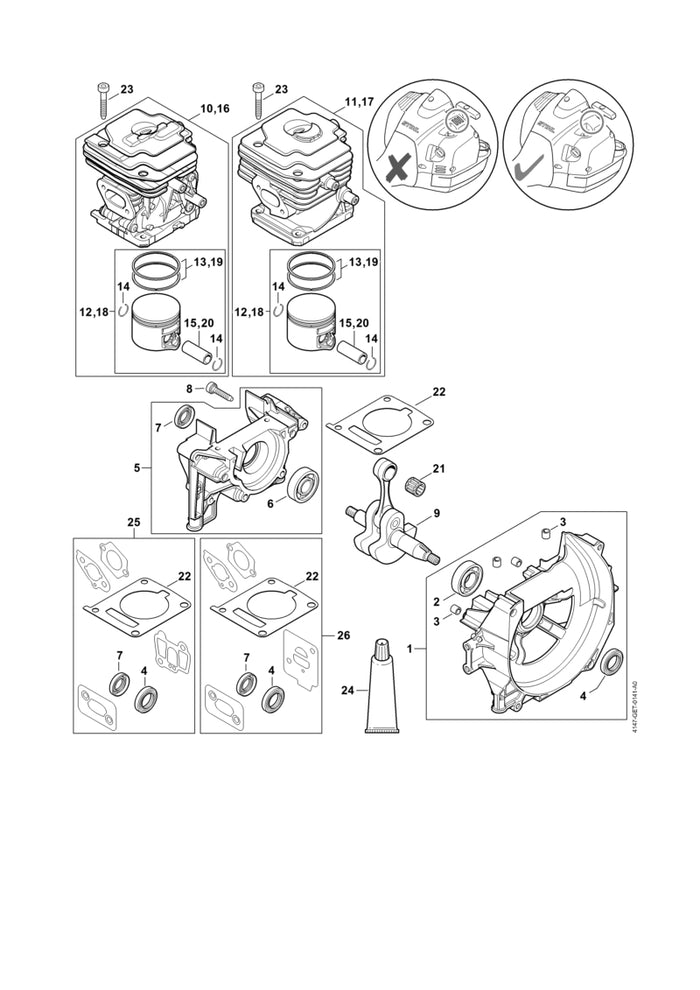 STIHL 4147-020-1203 Zylinder mit Kolben Ø 40 mm positie 11 technische tekening